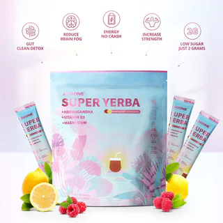Zooone Super Yerba | Yerba Mate Instant Drink Powder | RASPBERRY LEMONADE Flavor | 30 Servings