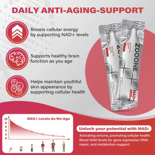 ZOOONE NR1000-NAD+ Berry Flavor Drink Mix for Skin Aging Support, Energy, and Focus - 30 Pack